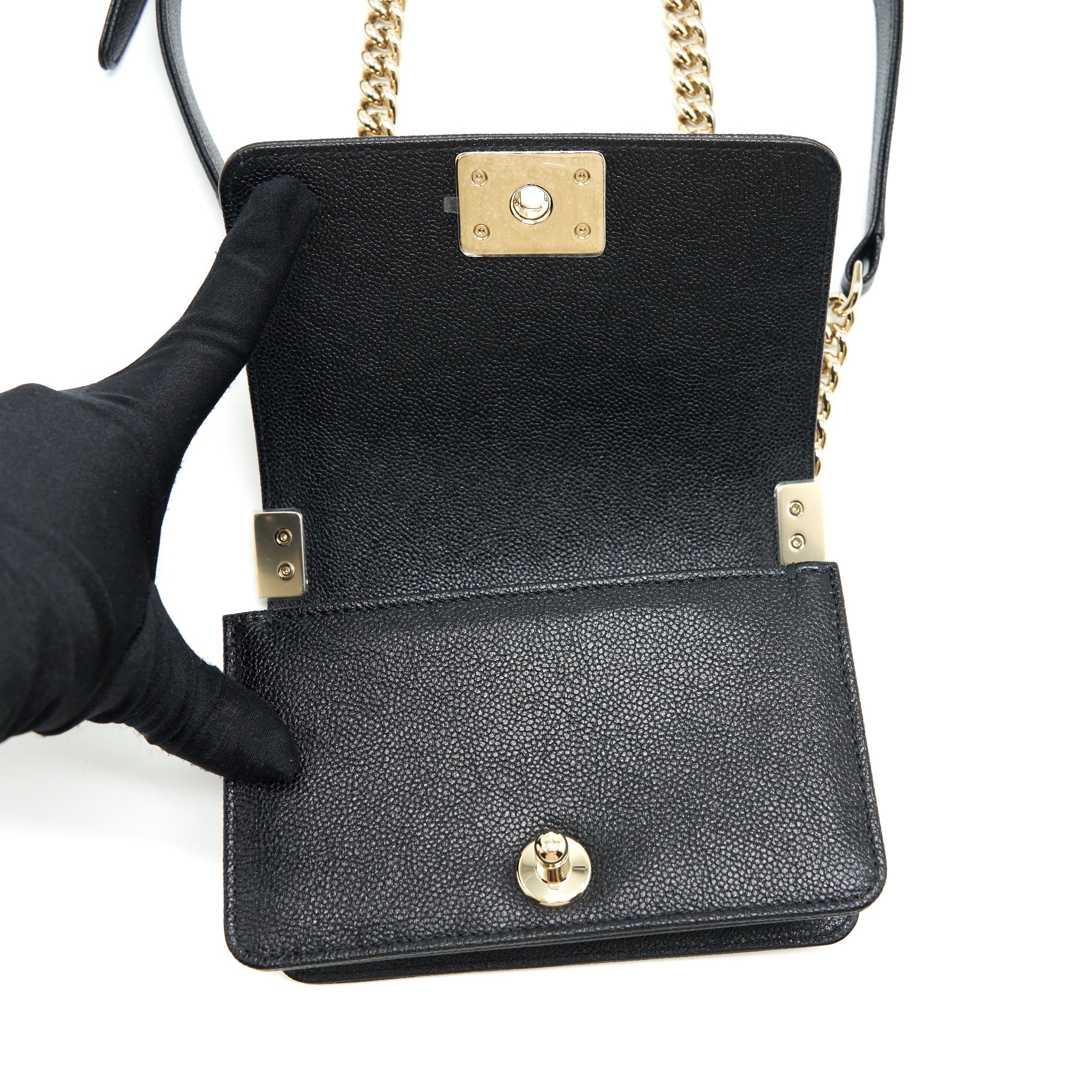 CHANEL MINI CHEVRON BOY BAG GRAINED CALFSKIN BLACK LGHW