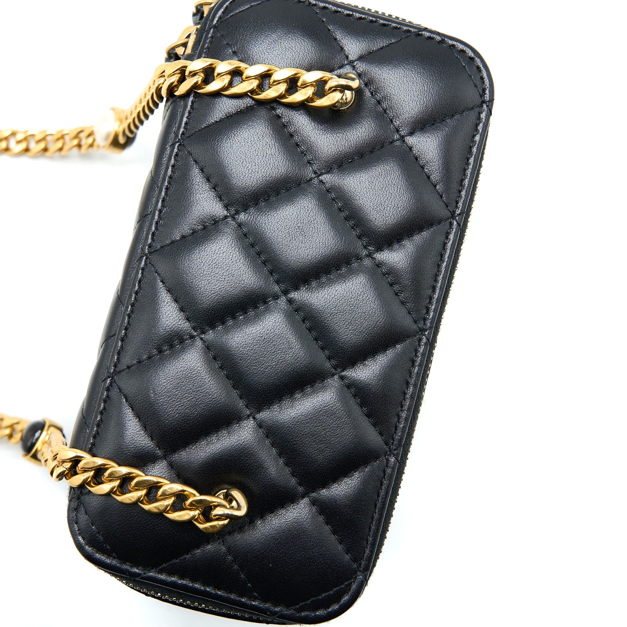 CHANEL LONG VANITY DETAILED GEM CHAIN LAMBSKIN BLACK GHW (MICROCHIP)