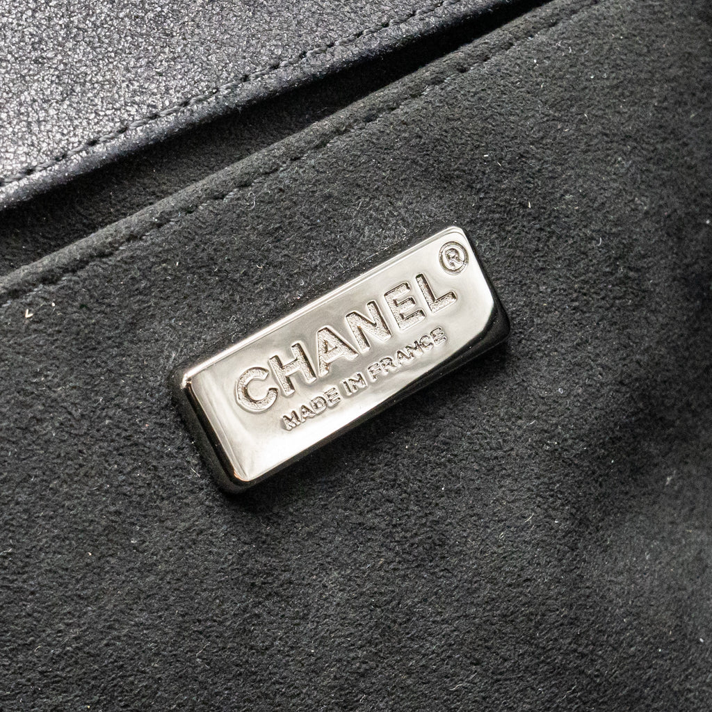 CHANEL MEDIUM BOY BAG SEQUIN/PATENT BLACK/WHITE SHW