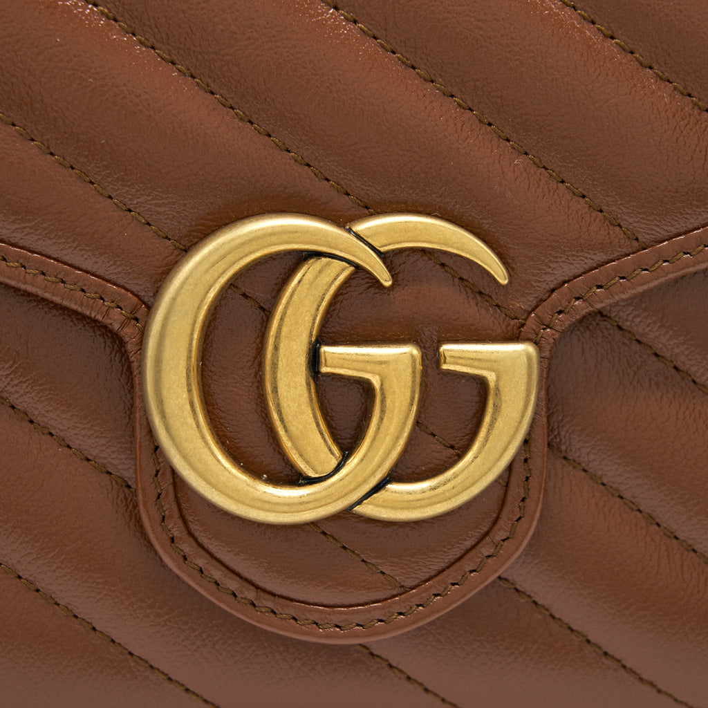 GUCCI GG MARMONT MATELASSE MINI BAG CALFSKIN BROWN GHW