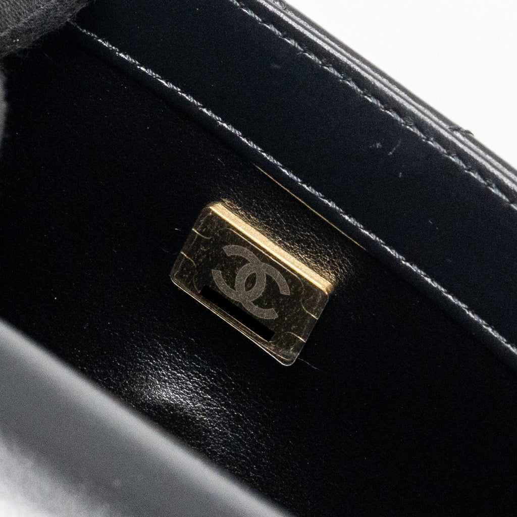CHANEL 24C GOLD CRUSH MINI FLAP BAG CALFSKIN BLACK GHW  (MICROCHIP)