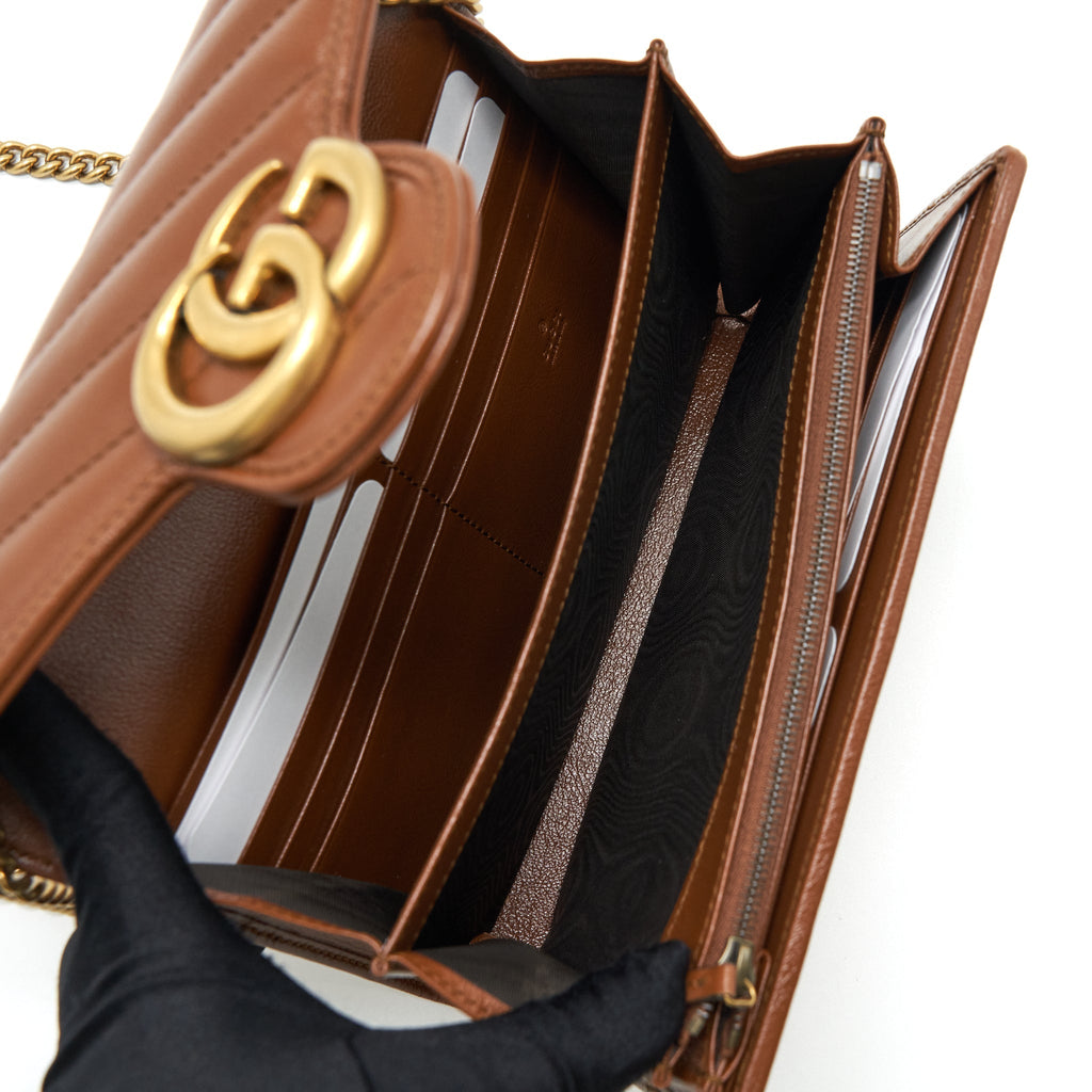 GUCCI GG MARMONT MATELASSE MINI BAG CALFSKIN BROWN GHW