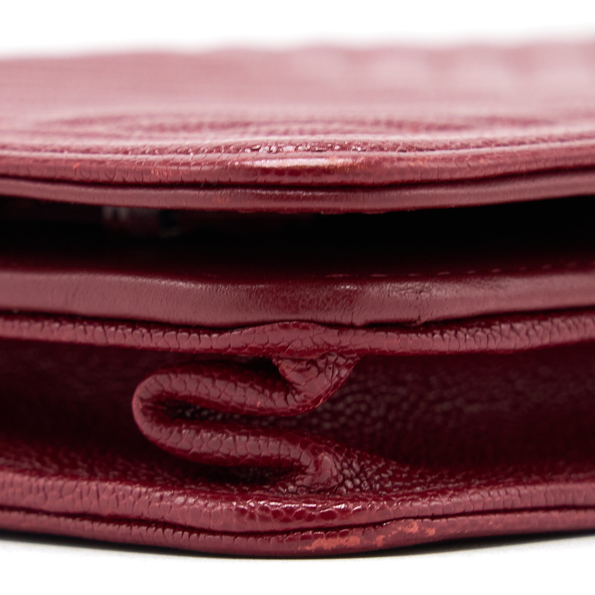CHANEL BOY WALLET ON CHAIN CHEVRON CAVIAR RED BRUSHED GHW