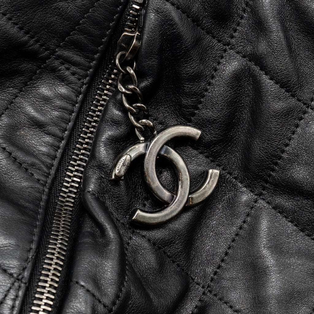 CHANEL COCO PLEATS HOBO BAG CALFSKIN BLACK RUTHENIUM HARDWARE