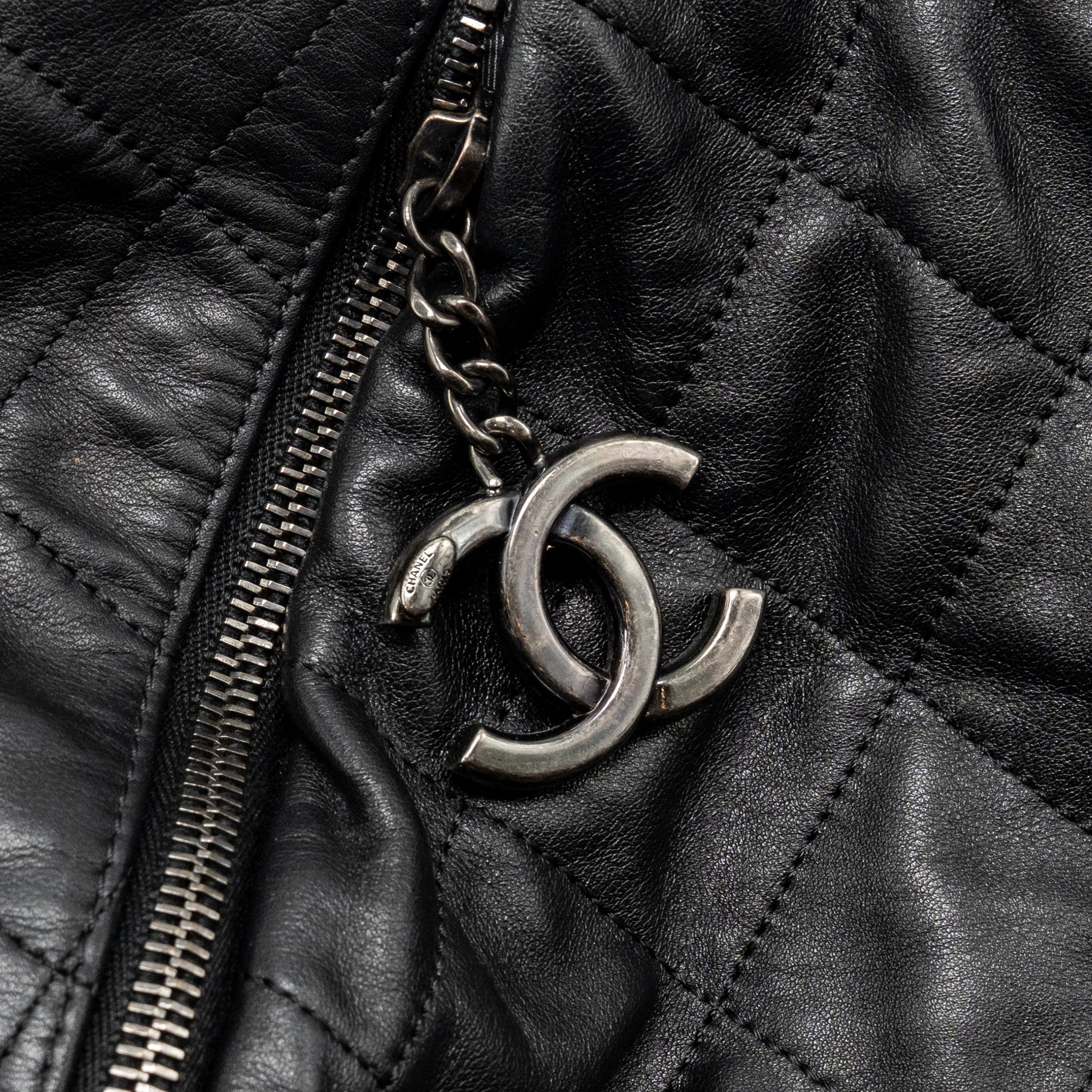 CHANEL COCO PLEATS HOBO BAG CALFSKIN BLACK RUTHENIUM HARDWARE