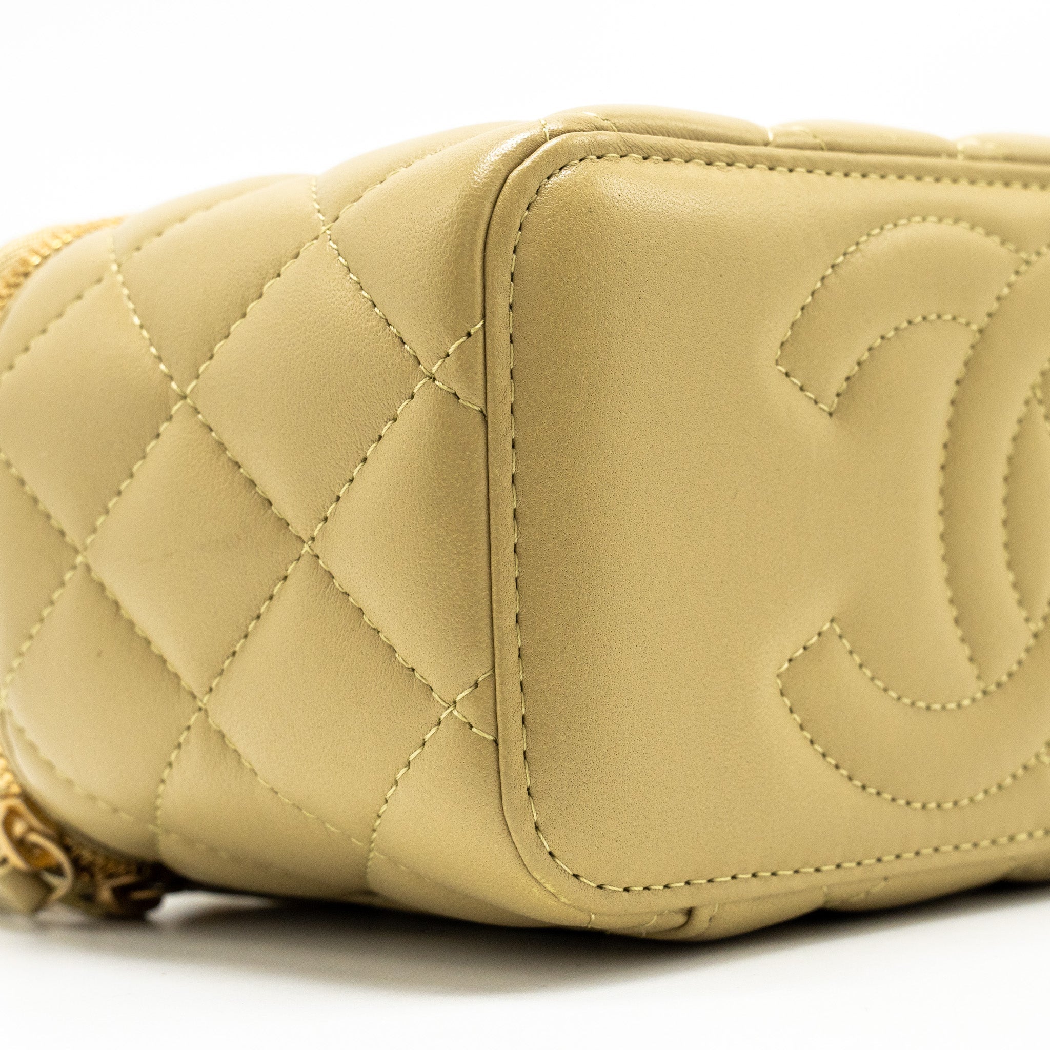 CHANEL COCO LETTER LONG VANITY WITH CHAIN LAMBSKIN GREEN GHW (MICROCHIP)