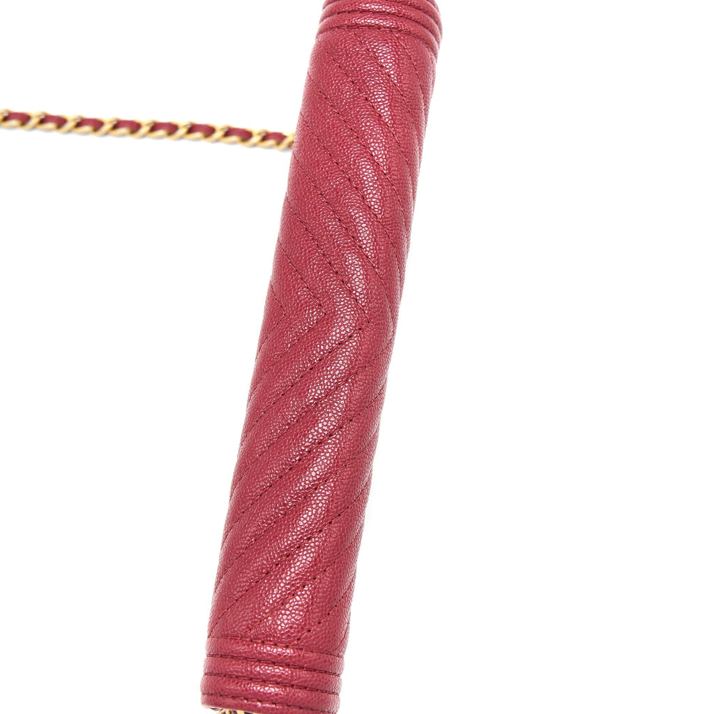 CHANEL BOY WALLET ON CHAIN CHEVRON CAVIAR RED BRUSHED GHW