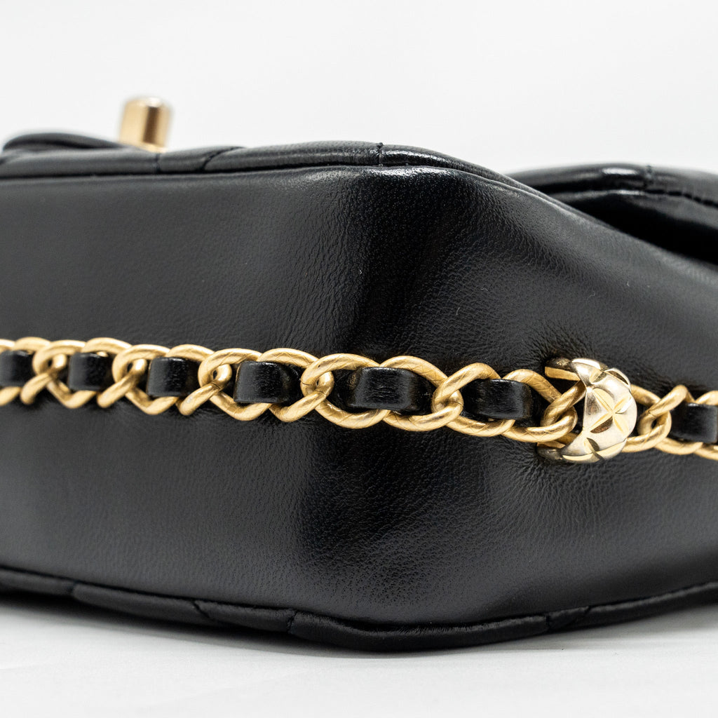 CHANEL MINI COCO CC LOGO QUILTED FLAP BAG LAMBSKIN BLACK GHW (MICROCHIP)