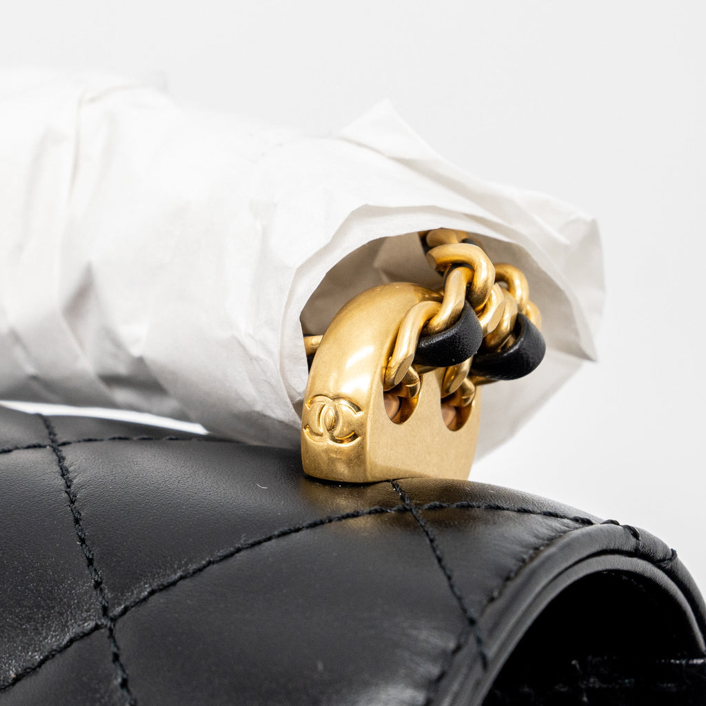 CHANEL 24C GOLD CRUSH MINI FLAP BAG CALFSKIN BLACK GHW  (MICROCHIP)