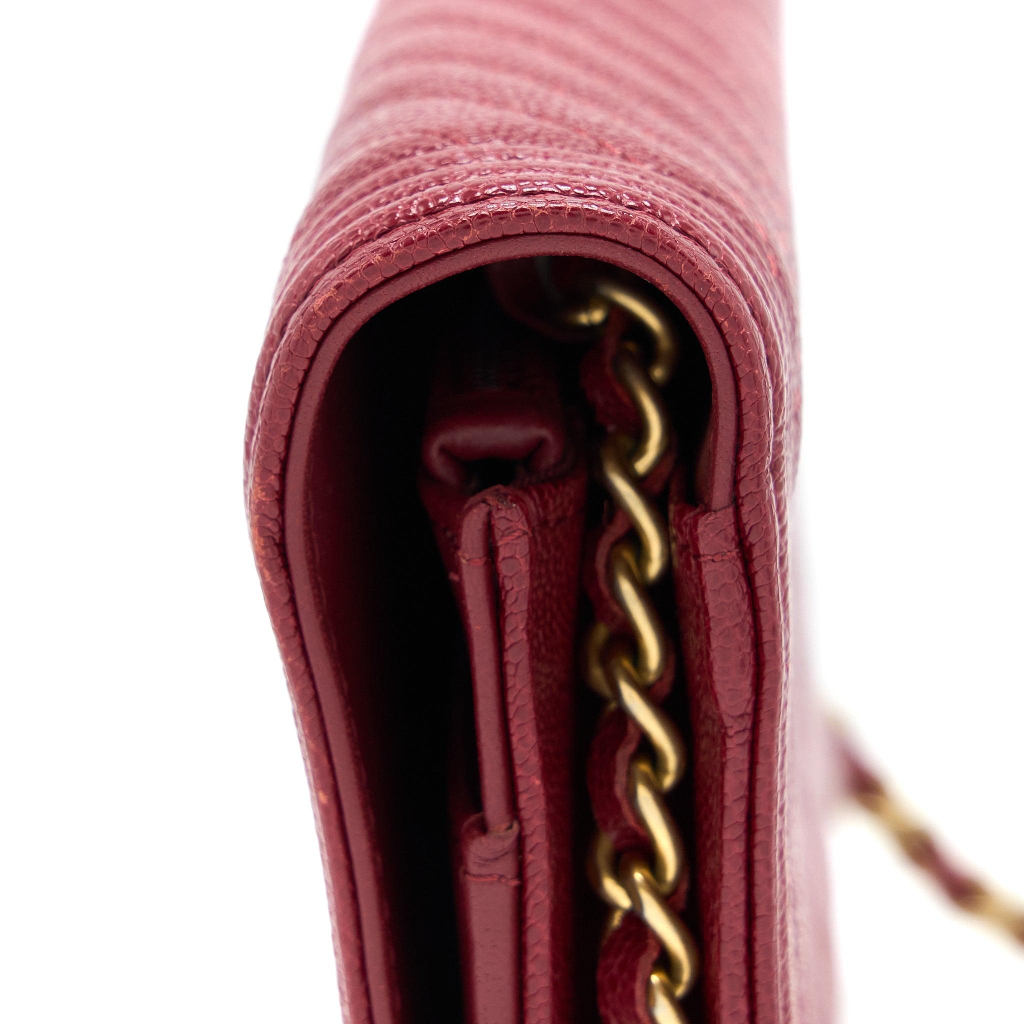 CHANEL BOY WALLET ON CHAIN CHEVRON CAVIAR RED BRUSHED GHW