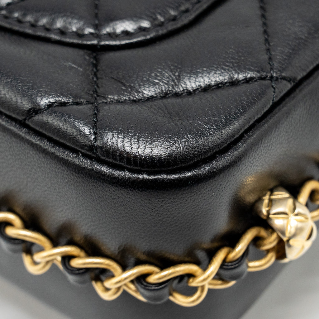 CHANEL MINI COCO CC LOGO QUILTED FLAP BAG LAMBSKIN BLACK GHW (MICROCHIP)
