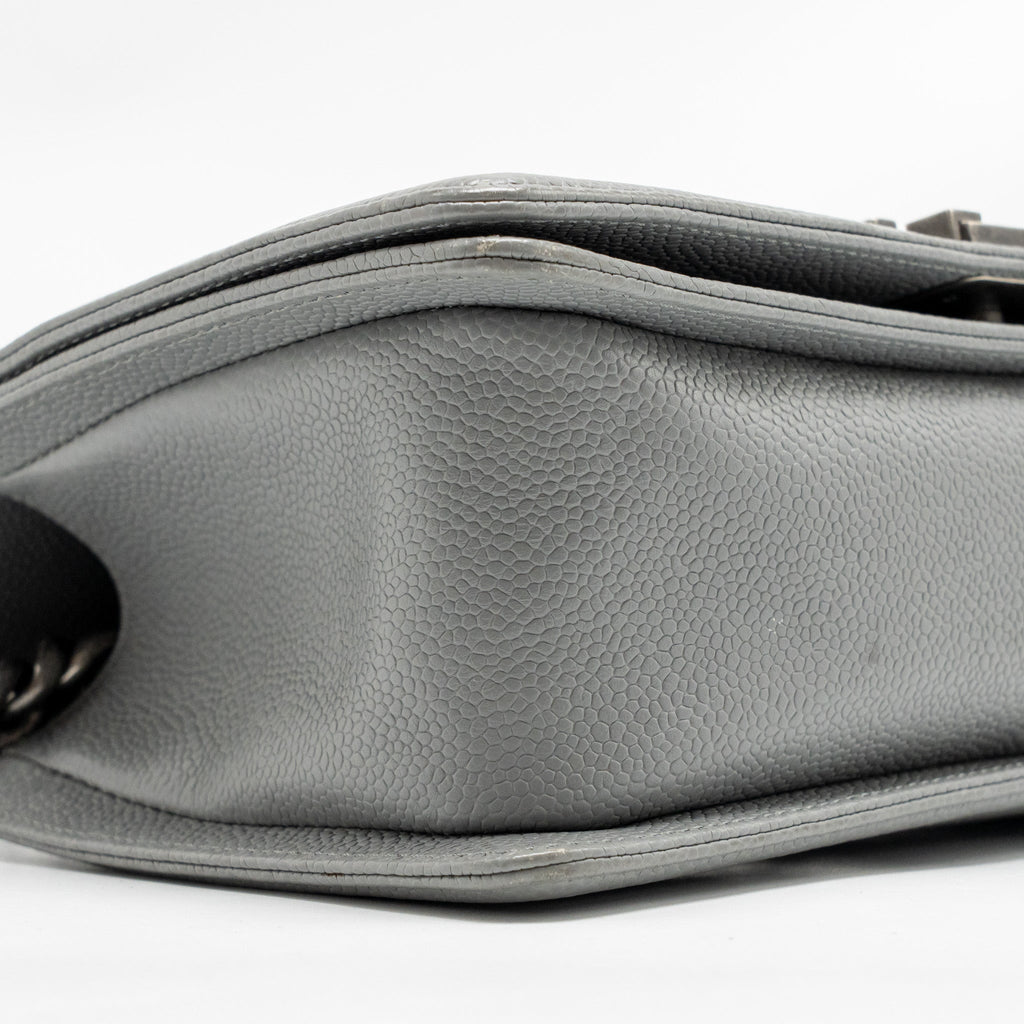 CHANEL MEDIUM BOY BAG CHEVRON CAVIAR GREY RUTHENIUM SILVER HARDWARE