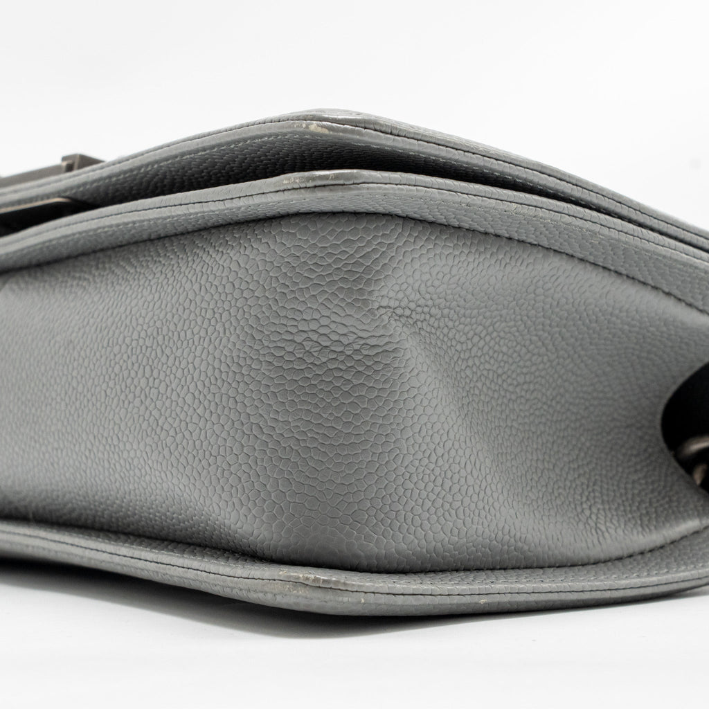 CHANEL MEDIUM BOY BAG CHEVRON CAVIAR GREY RUTHENIUM SILVER HARDWARE
