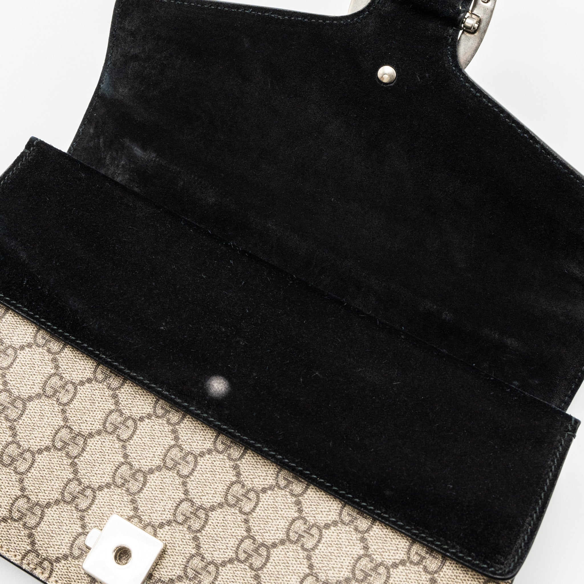 GUCCI DIONYSUS SHOULDER BAG GG SUPREME CANVAS BLACK/BROWN RUTHENIUM SILVER HARDWARE