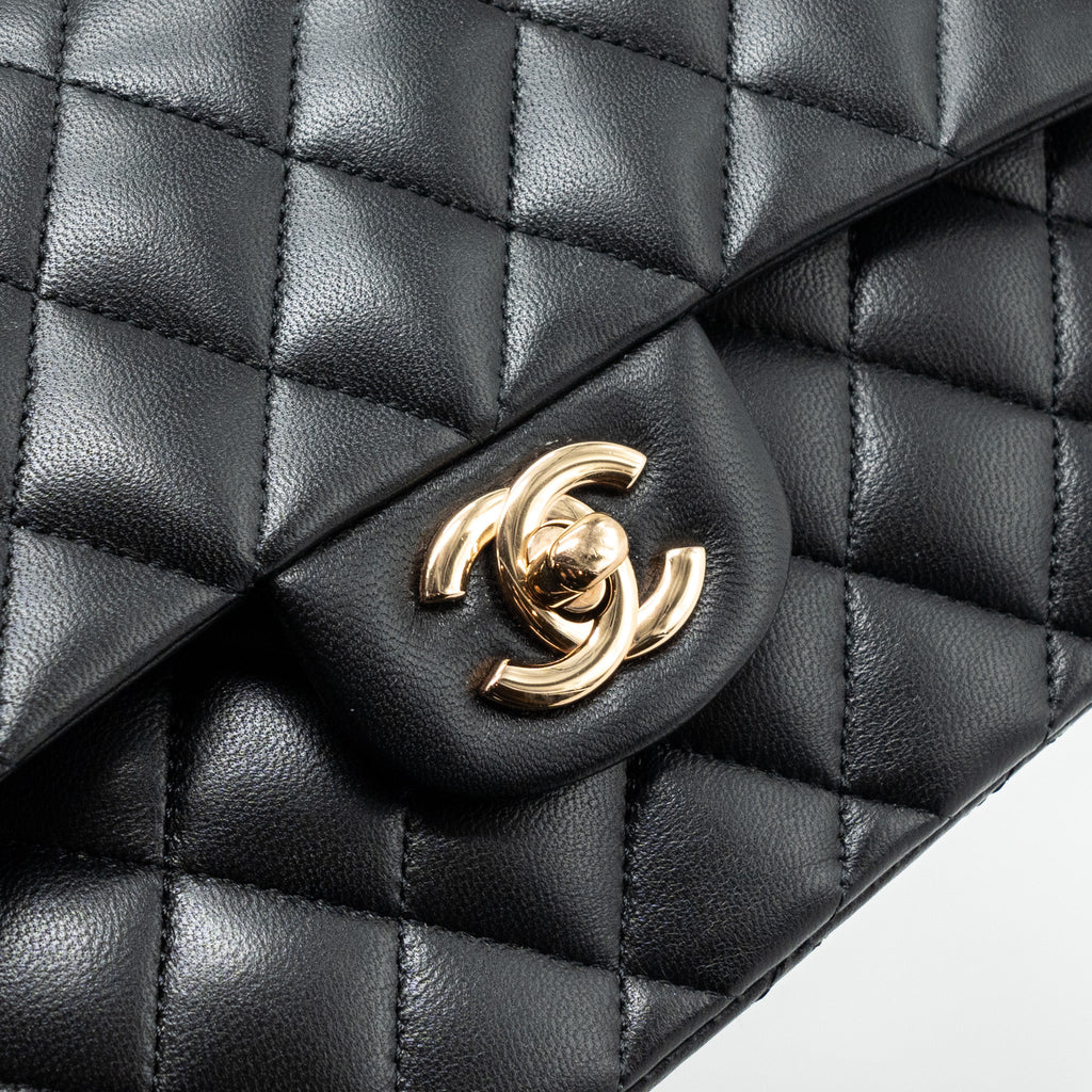 CHANEL SMALL CLASSIC DOUBLE FLAP BAG LAMBSKIN BLACK RGHW(MICROCHIP)