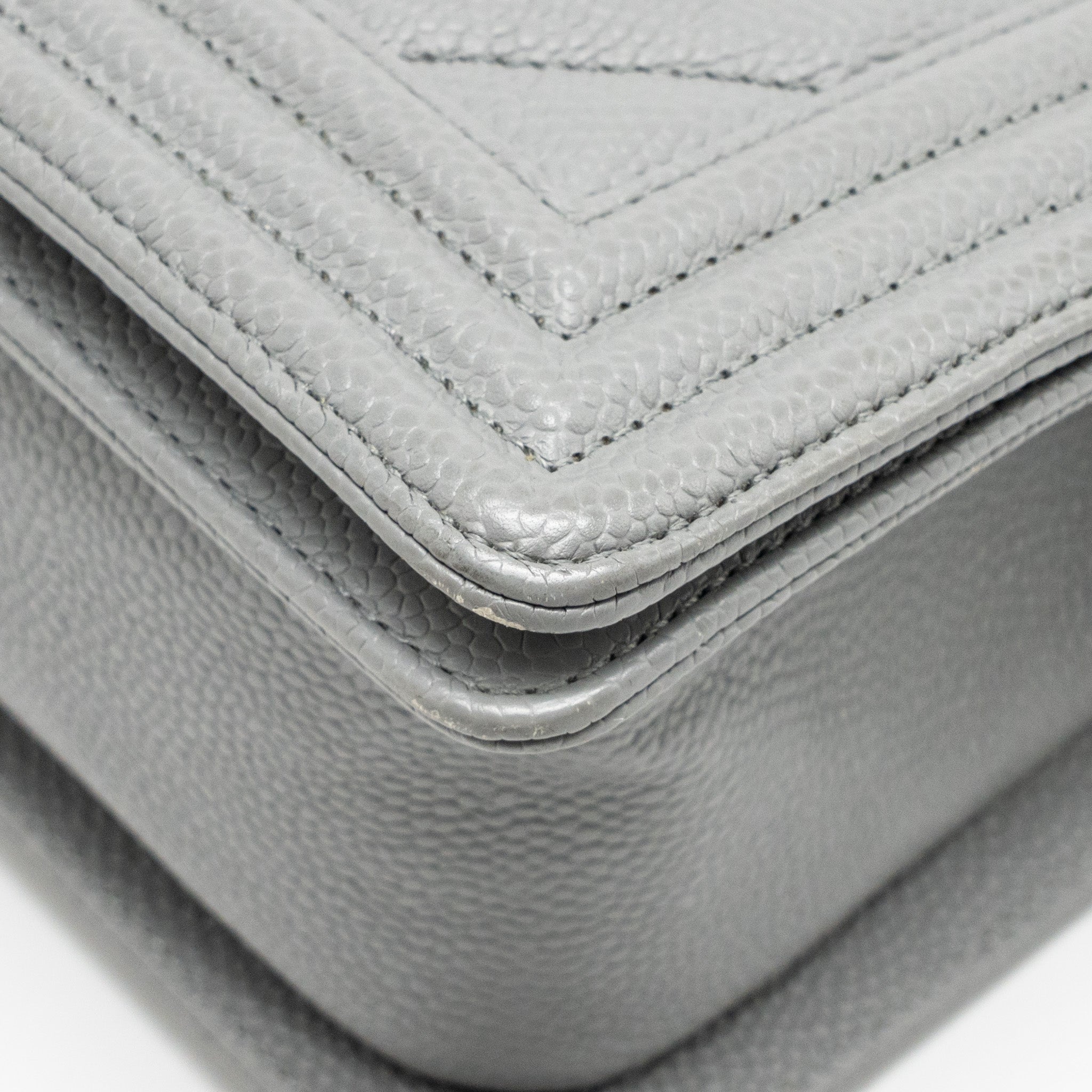 CHANEL MEDIUM BOY BAG CHEVRON CAVIAR GREY RUTHENIUM SILVER HARDWARE