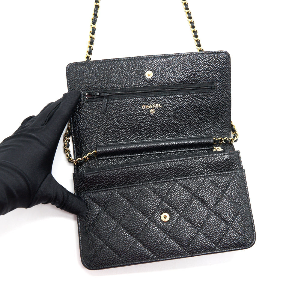 CHANEL CAVIAR WALLET ON CHAIN BLACK GHW