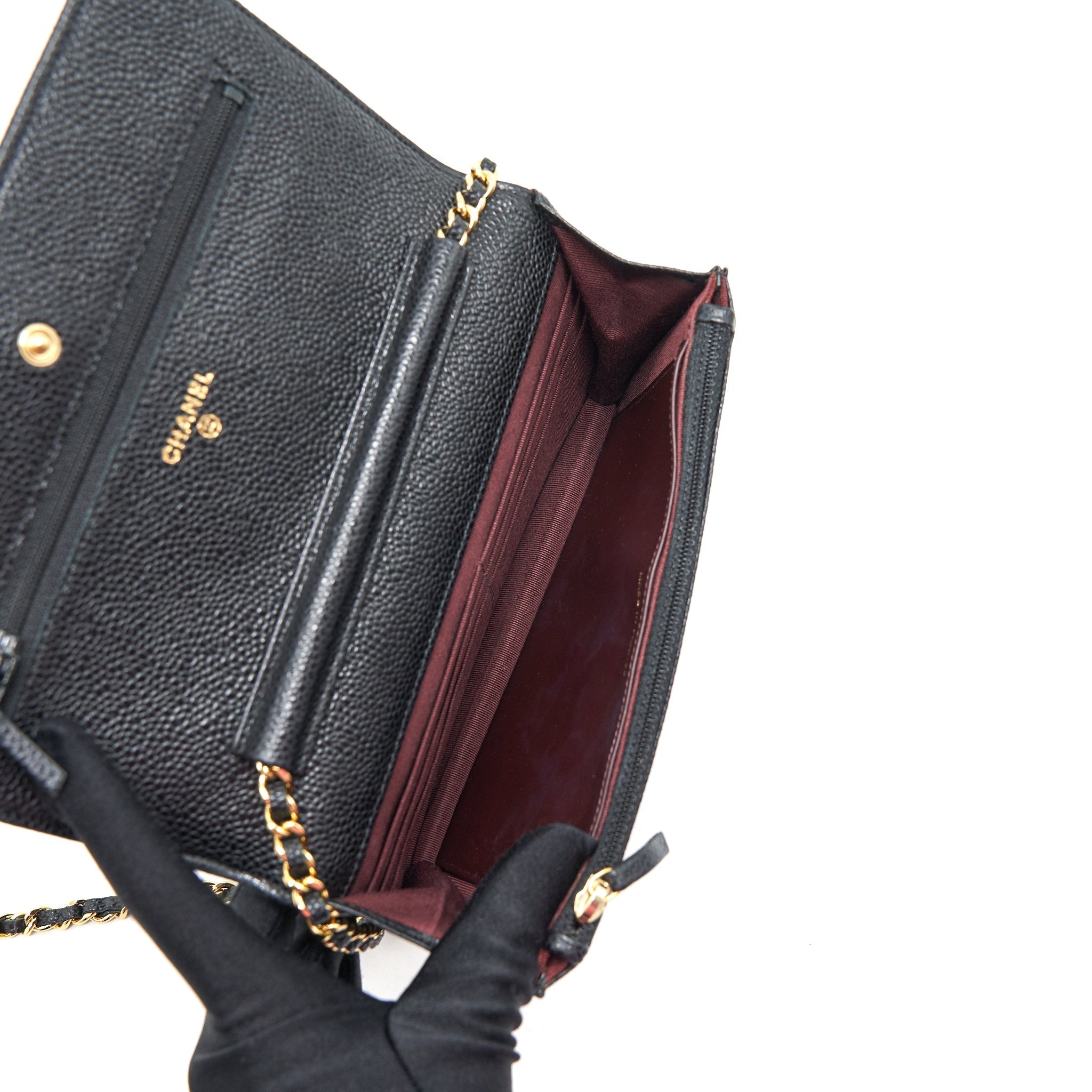 CHANEL CAVIAR WALLET ON CHAIN BLACK GHW