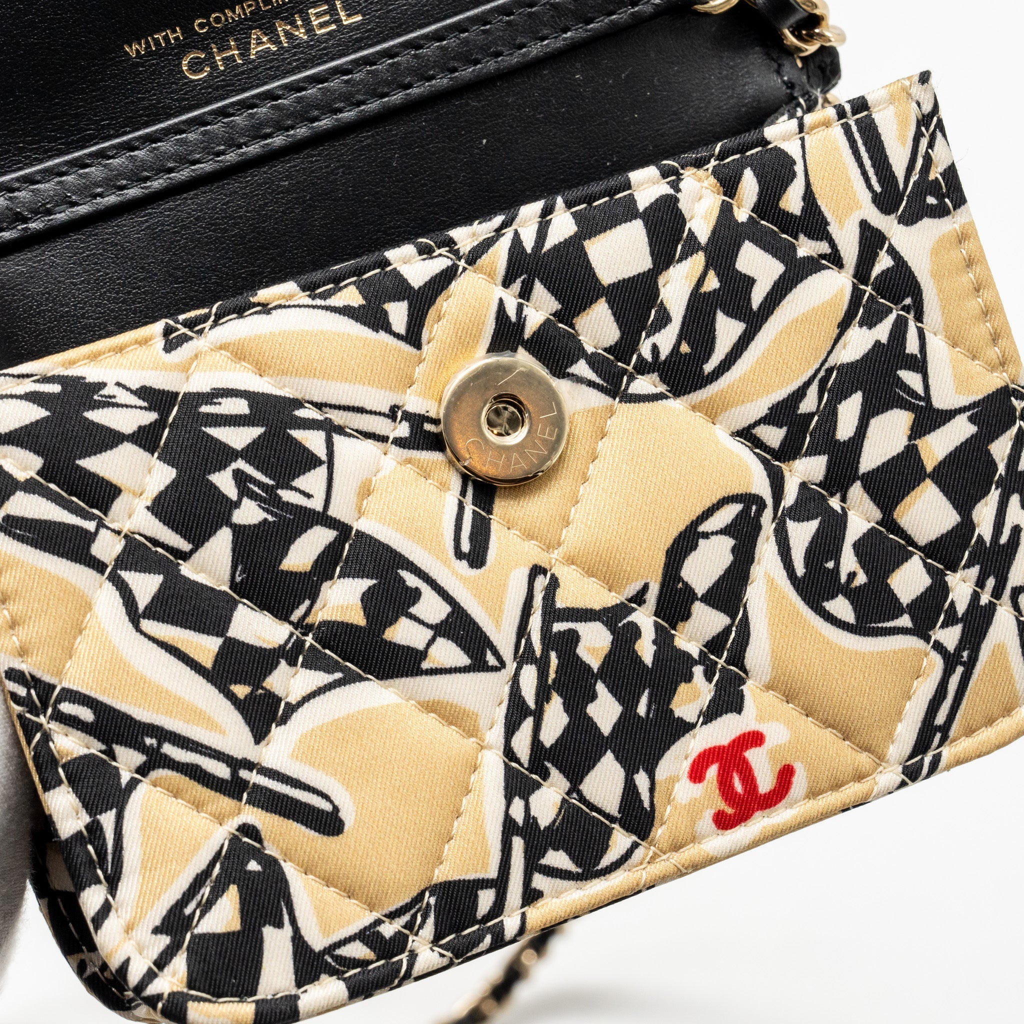 CHANEL MINI FLAP CLUTCH WITH CHAIN FABRIC BEIGE/MULTICOLOUR LGHW(MICROCHIP)