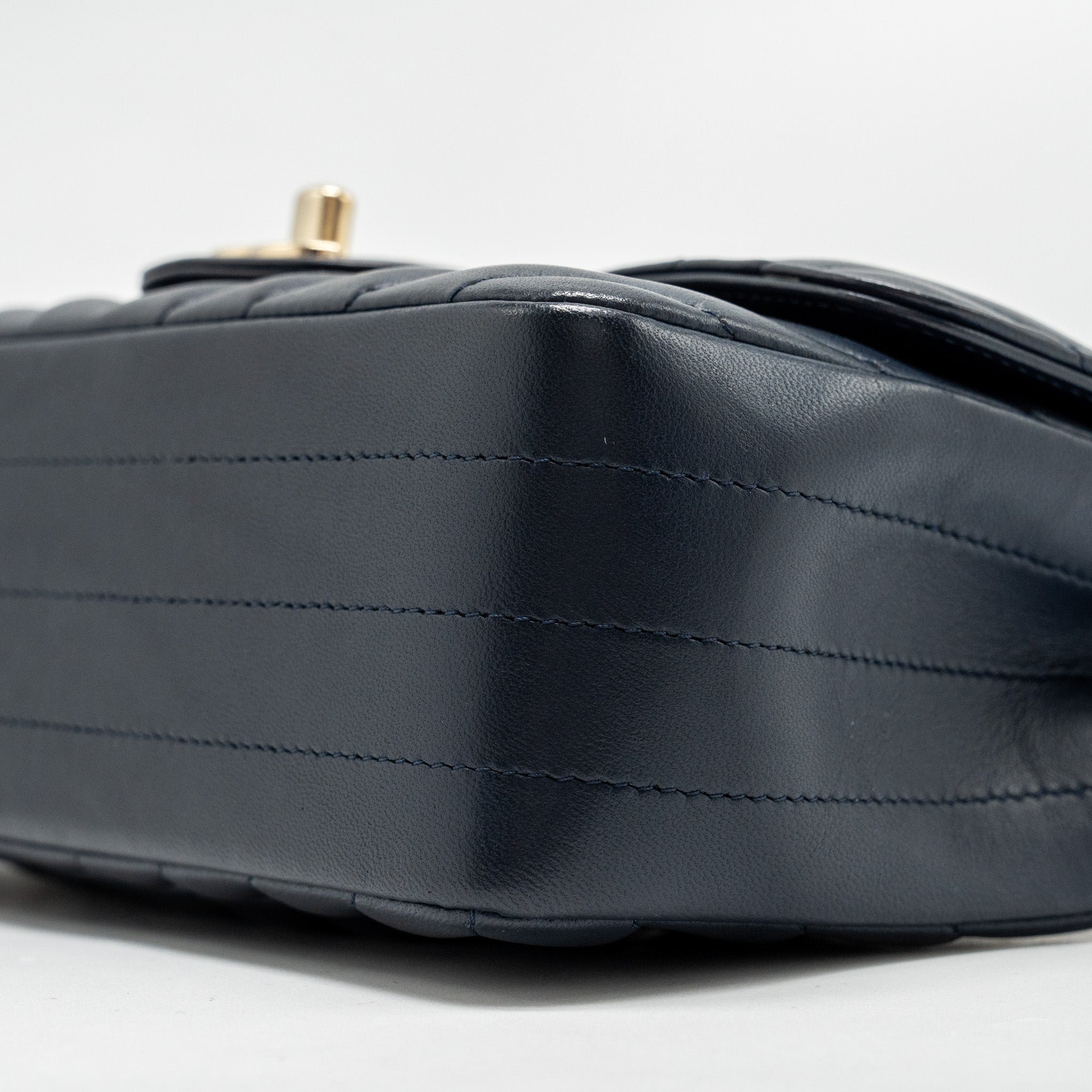 CHANEL MINI RECTANGULAR FLAP BAG CHEVRON LAMBSKIN NAVY LGHW