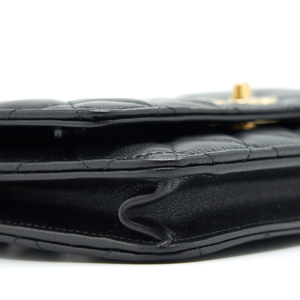 CHANEL PEARL CRUSH WALLET ON CHAIN LAMBSKIN BLACK GHW