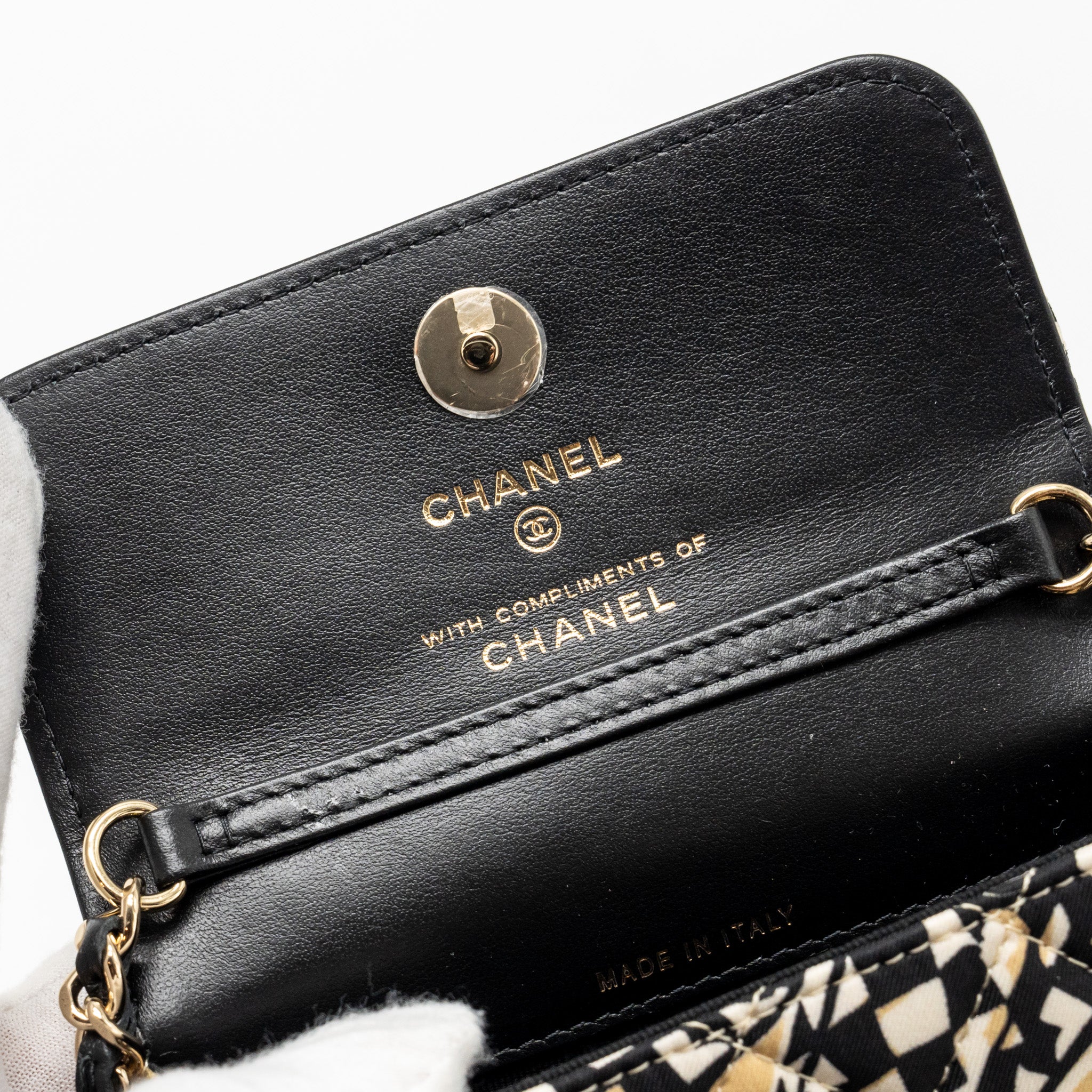 CHANEL MINI FLAP CLUTCH WITH CHAIN FABRIC BEIGE/MULTICOLOUR LGHW(MICROCHIP)