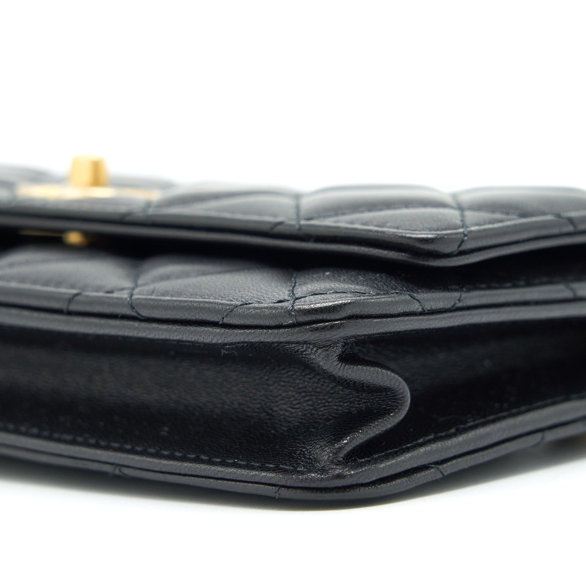 CHANEL PEARL CRUSH WALLET ON CHAIN LAMBSKIN BLACK GHW