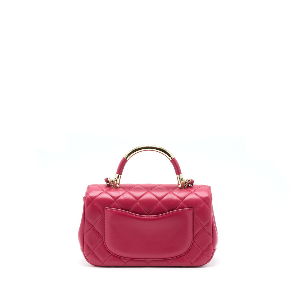 CHANEL TOP HANDLE FLAP BAG CROSSBODY LAMBSKIN PINK GHW