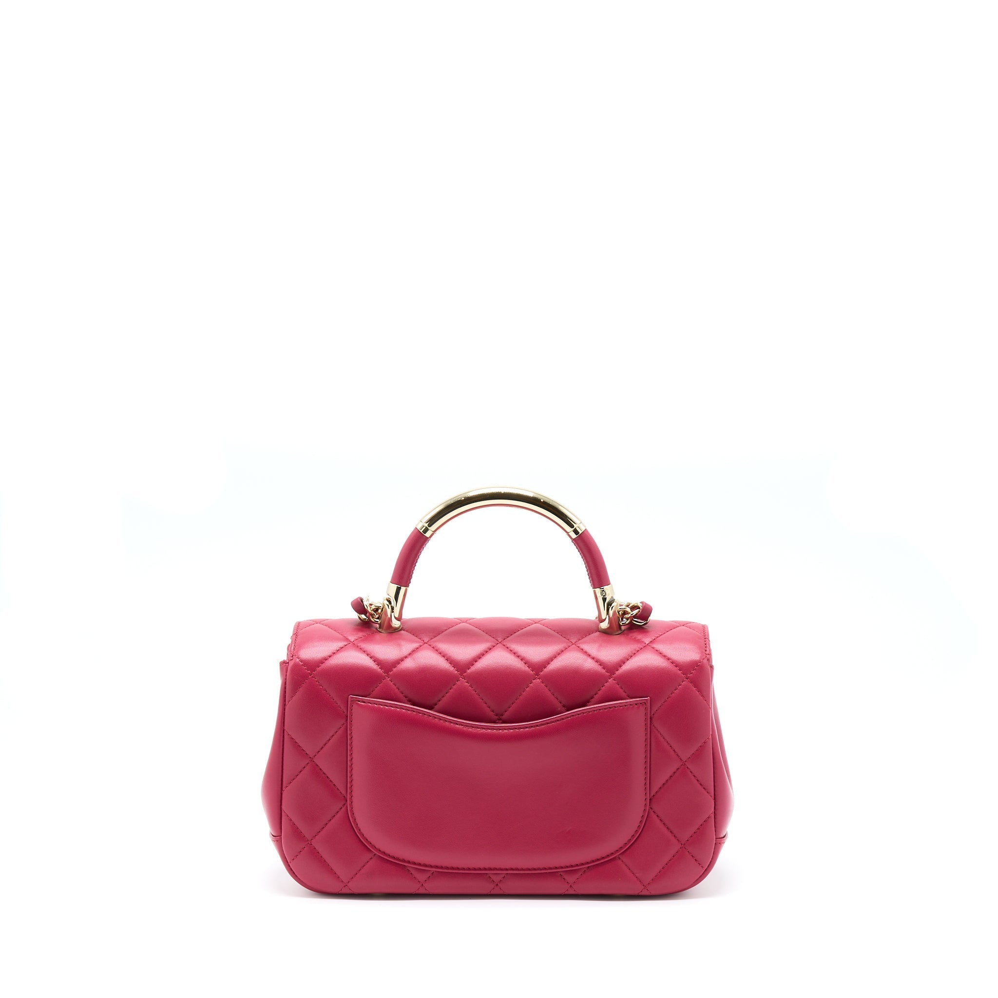 CHANEL TOP HANDLE FLAP BAG CROSSBODY LAMBSKIN PINK GHW
