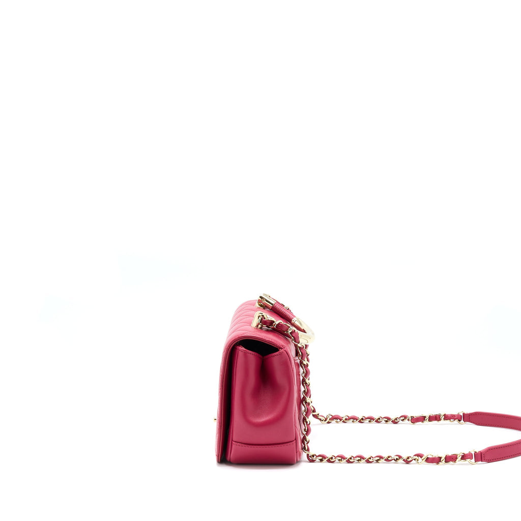 CHANEL TOP HANDLE FLAP BAG CROSSBODY LAMBSKIN PINK GHW