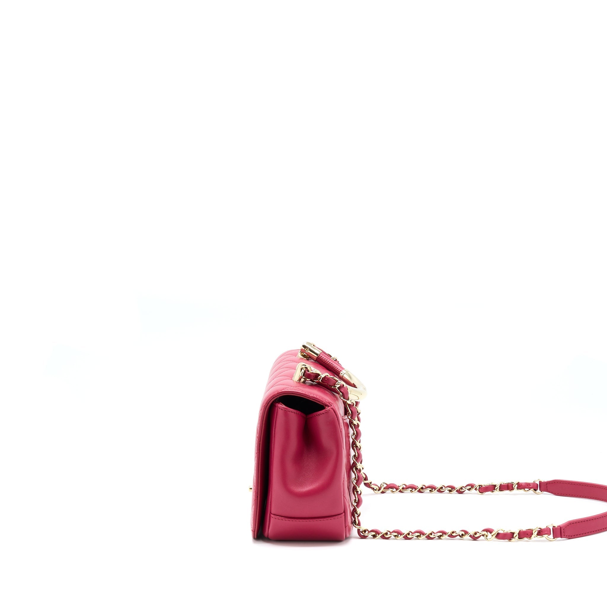 CHANEL TOP HANDLE FLAP BAG CROSSBODY LAMBSKIN PINK GHW