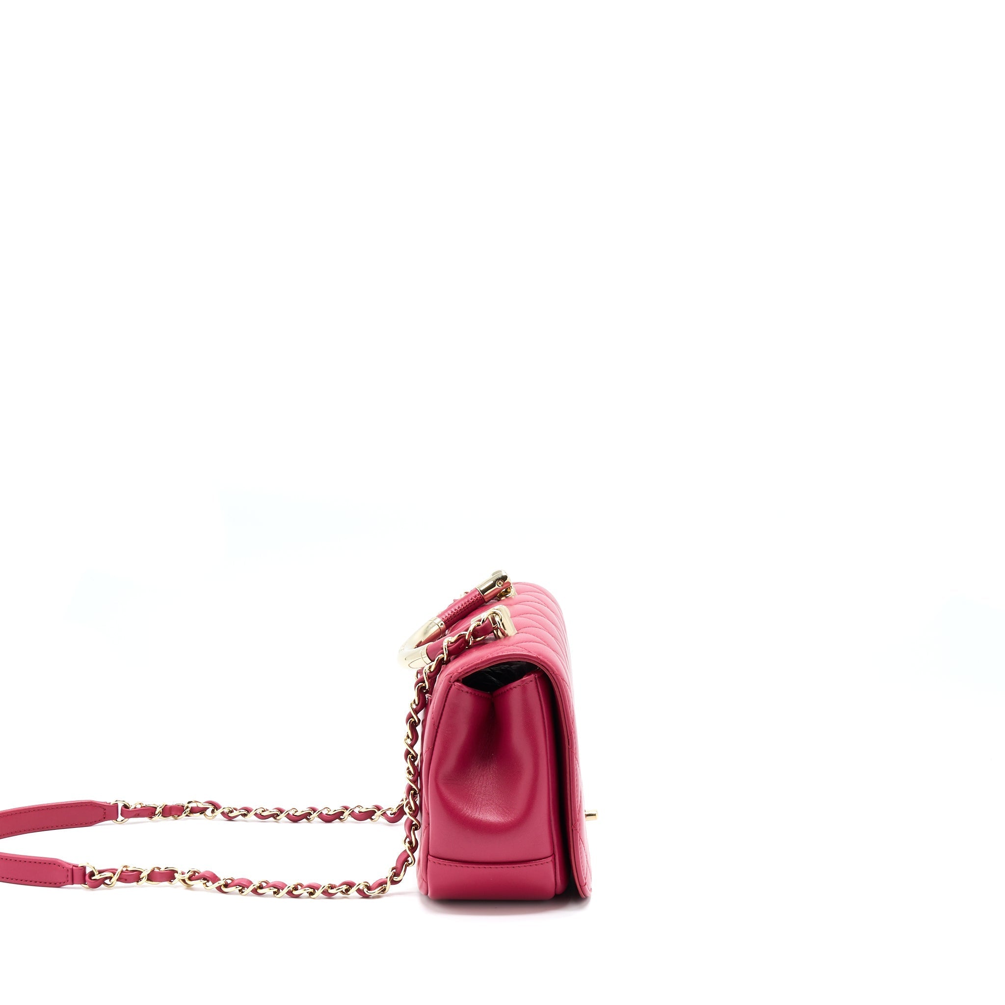 CHANEL TOP HANDLE FLAP BAG CROSSBODY LAMBSKIN PINK GHW