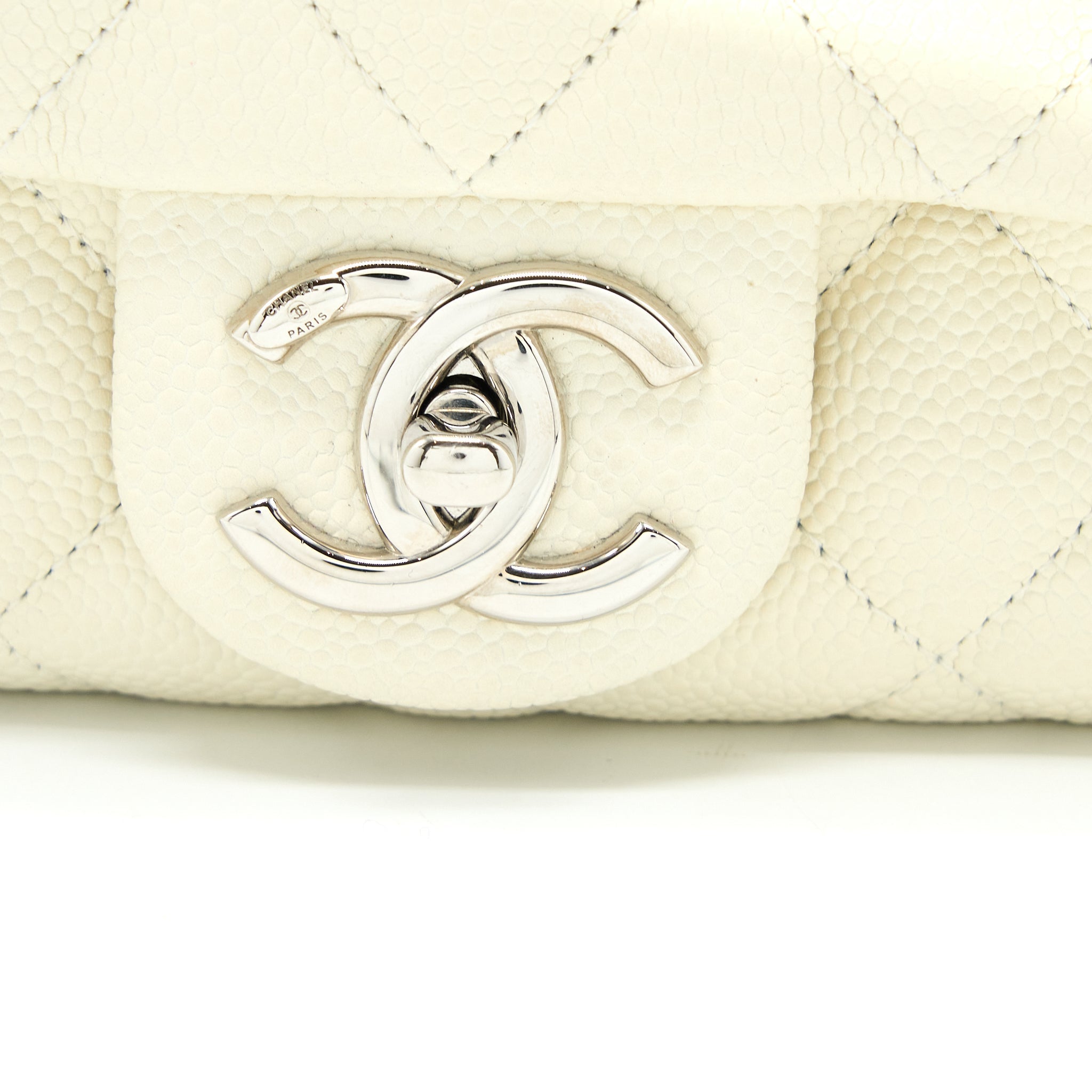 CHANEL QUILTED FLAP BAG CAVIAR WHITE SHW