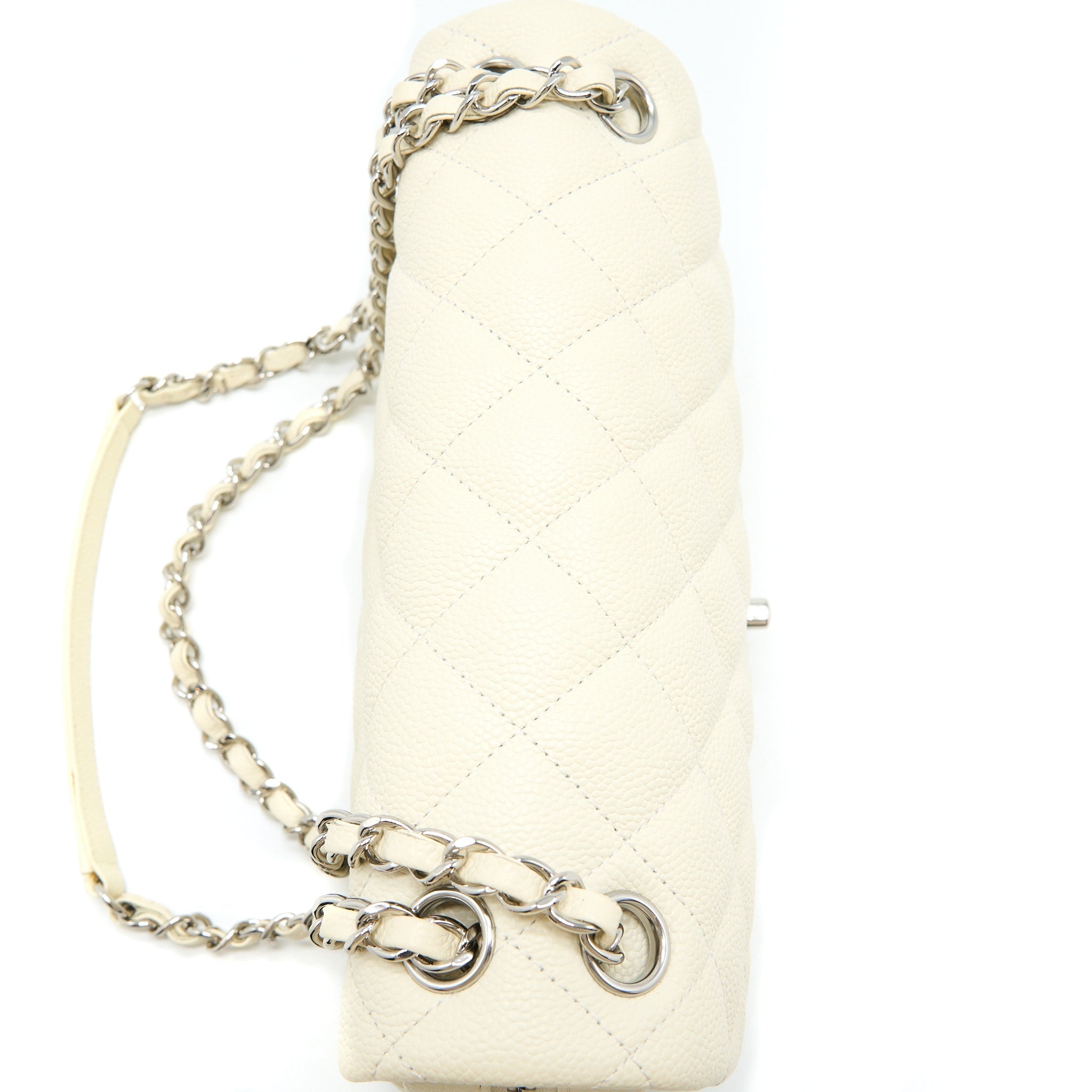 CHANEL QUILTED FLAP BAG CAVIAR WHITE SHW