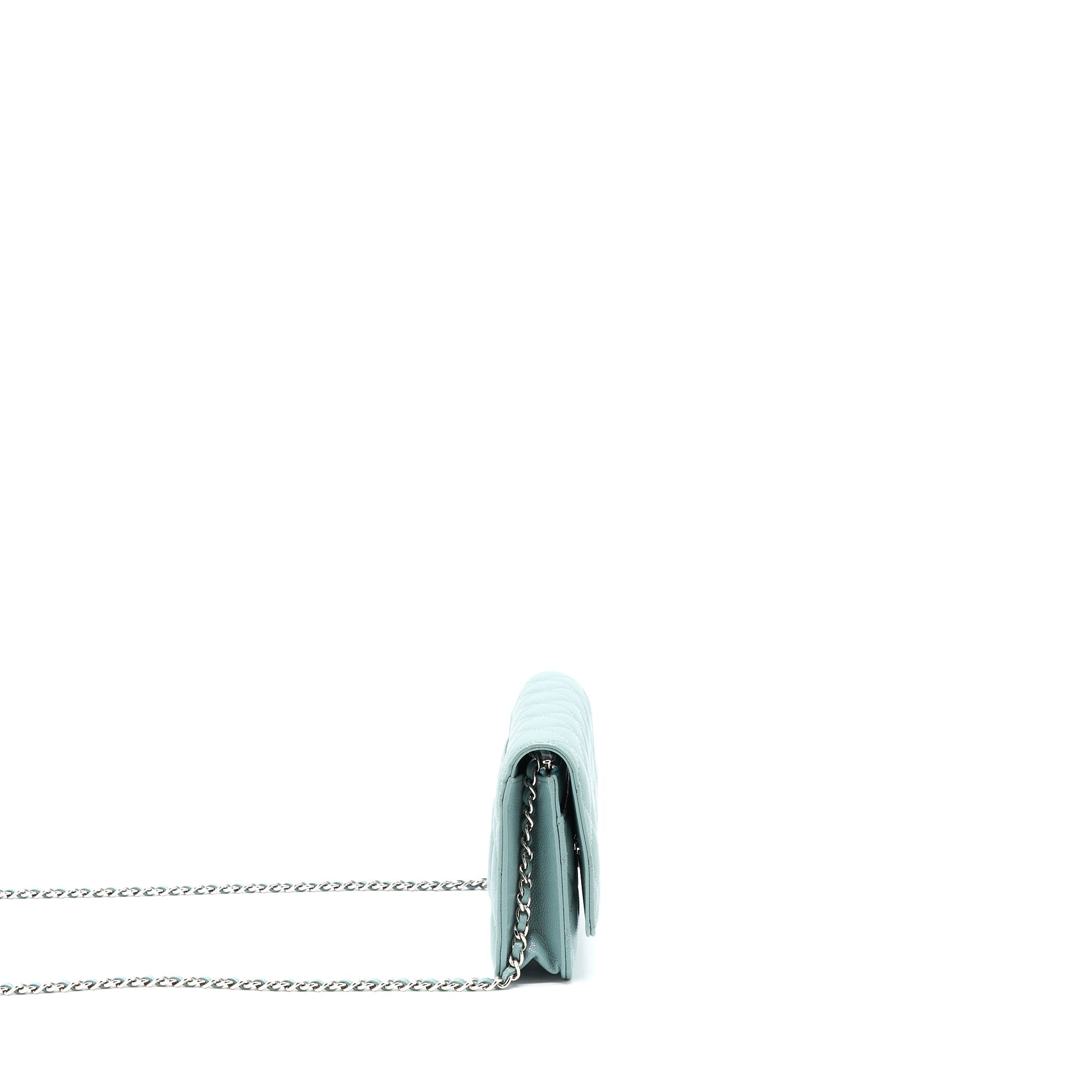 CHANEL WALLET ON CHAIN CAVIAR LIGHT BLUE SHW
