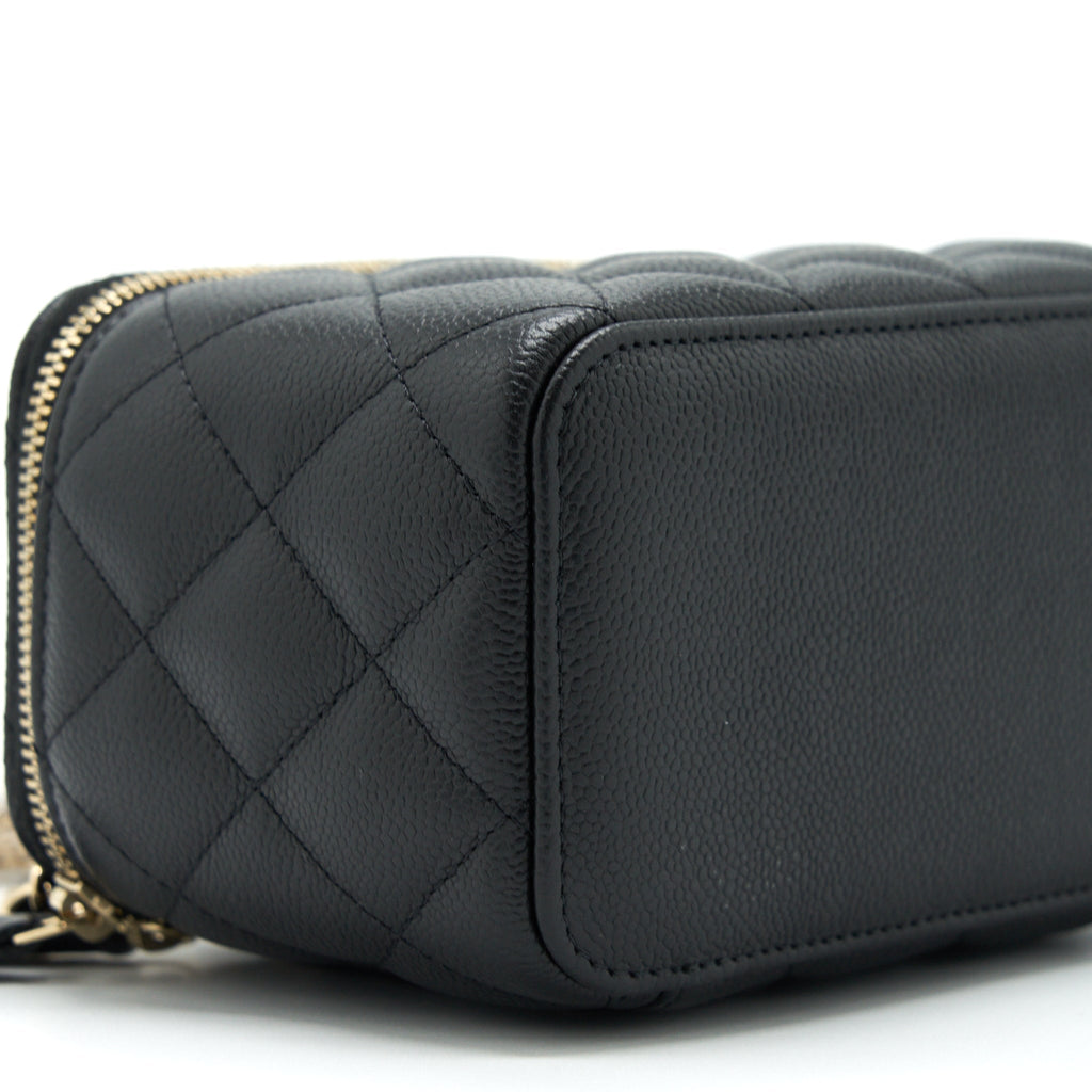 CHANEL 22P LONG VANITY WITH CC LOGO CHAIN CAVIAR BLACK LGHW
