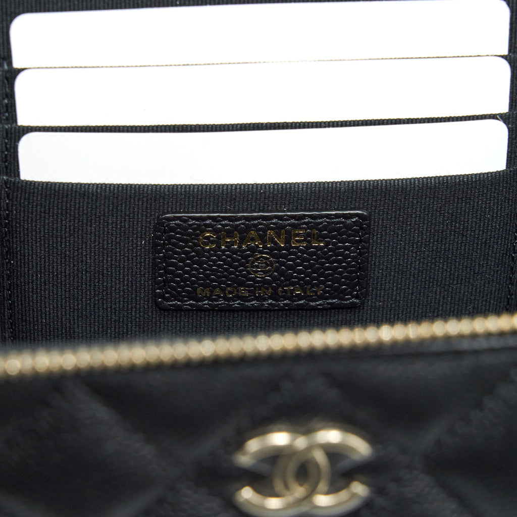 CHANEL 22P LONG VANITY WITH CC LOGO CHAIN CAVIAR BLACK LGHW