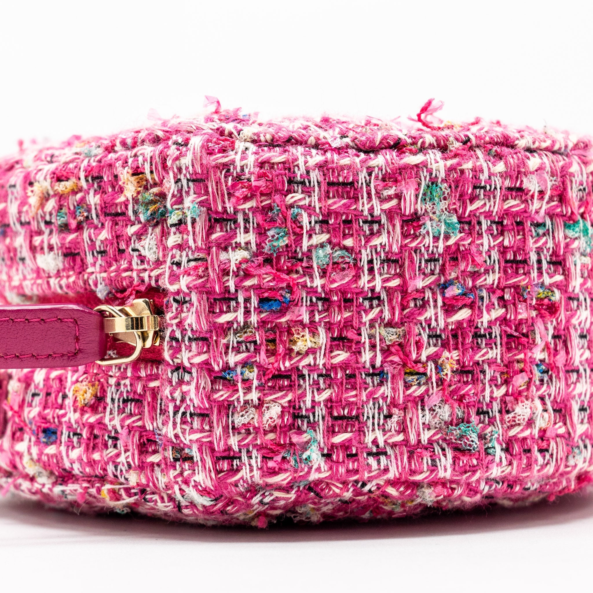 CHANEL ROUND CLUTCH WITH CHAIN TWEED PINK/MULTICOLOUR LGHW