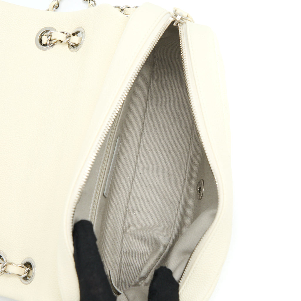 CHANEL QUILTED FLAP BAG CAVIAR WHITE SHW