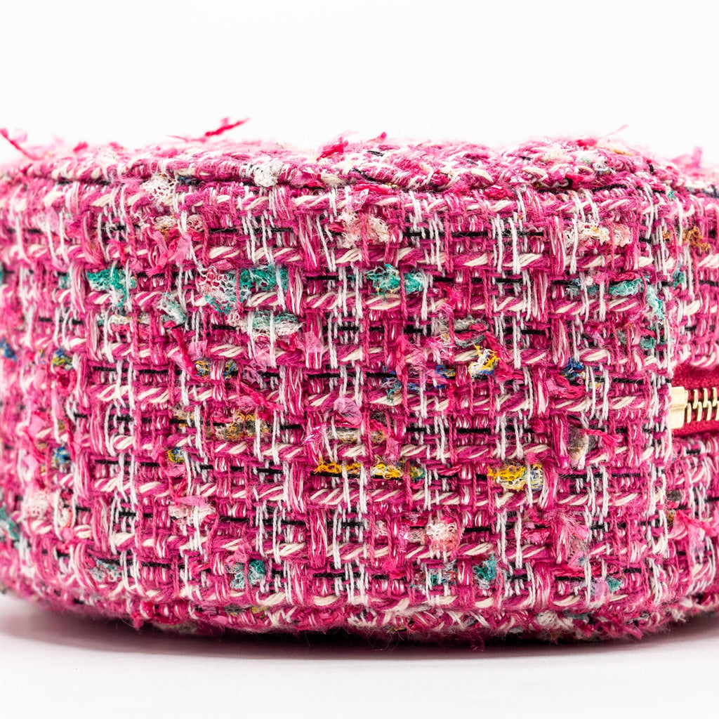 CHANEL ROUND CLUTCH WITH CHAIN TWEED PINK/MULTICOLOUR LGHW
