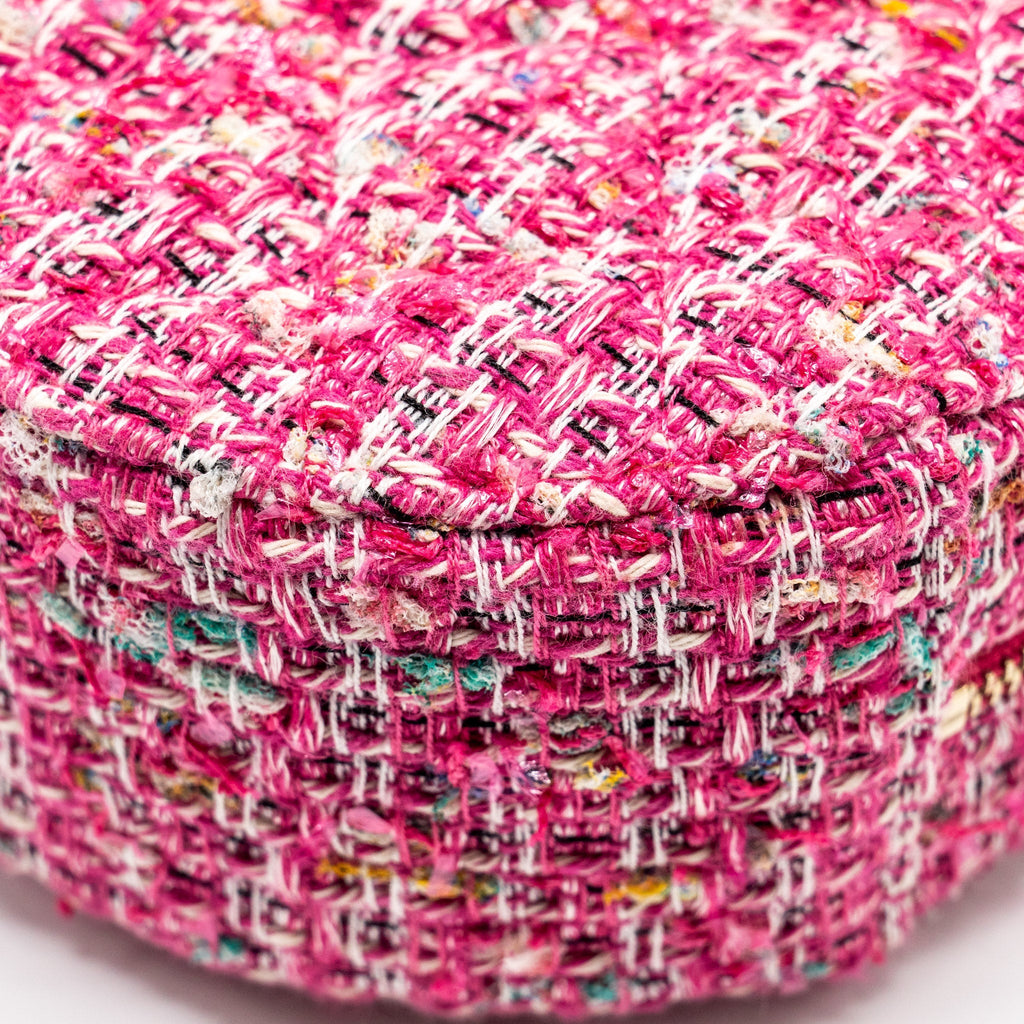 CHANEL ROUND CLUTCH WITH CHAIN TWEED PINK/MULTICOLOUR LGHW