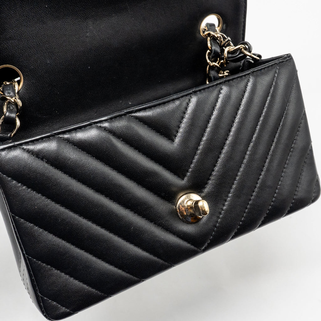 CHANEL MINI RECTANGULAR FLAP BAG CHEVRON LAMBSKIN BLACK LGHW