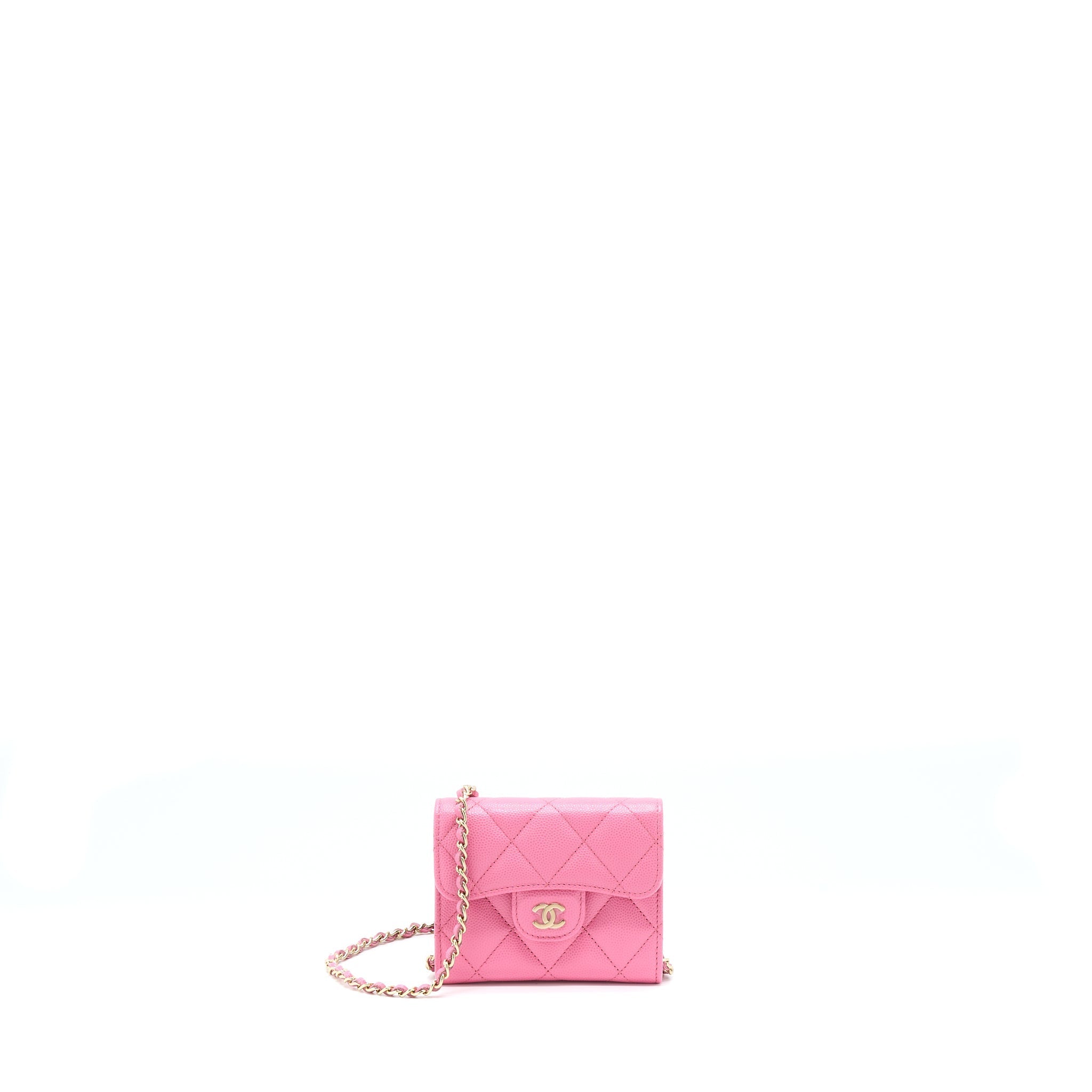 CHANEL MINI FLAP CARD HOLDER CAVIAR PINK LGHW
