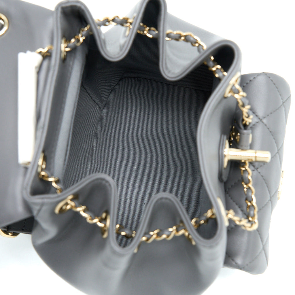 CHANEL 22A MIMI DUMA BACKPACK LAMBSKIN DARK GREY LGHW (MICROCHIP)