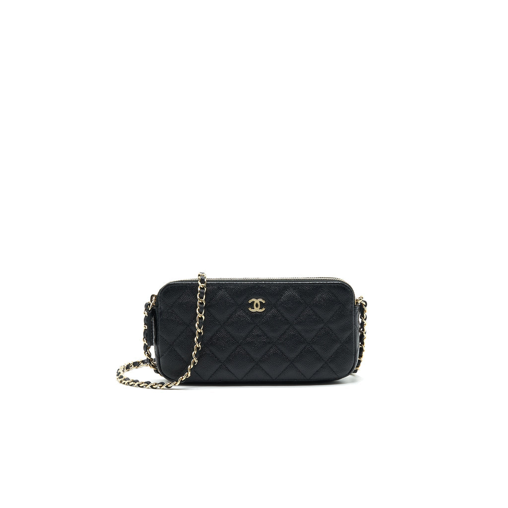 CHANEL DOUBLE ZIP WALLET ON CHAIN CAVIAR BLACK LGHW