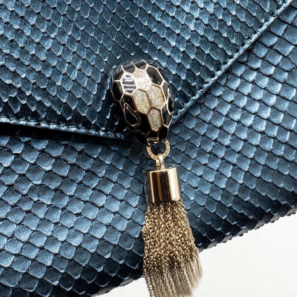 BVLGARI CLUTCH BAG PYTHON/NAPPA ROYAL SAPPHIRE/BLACK LGHW