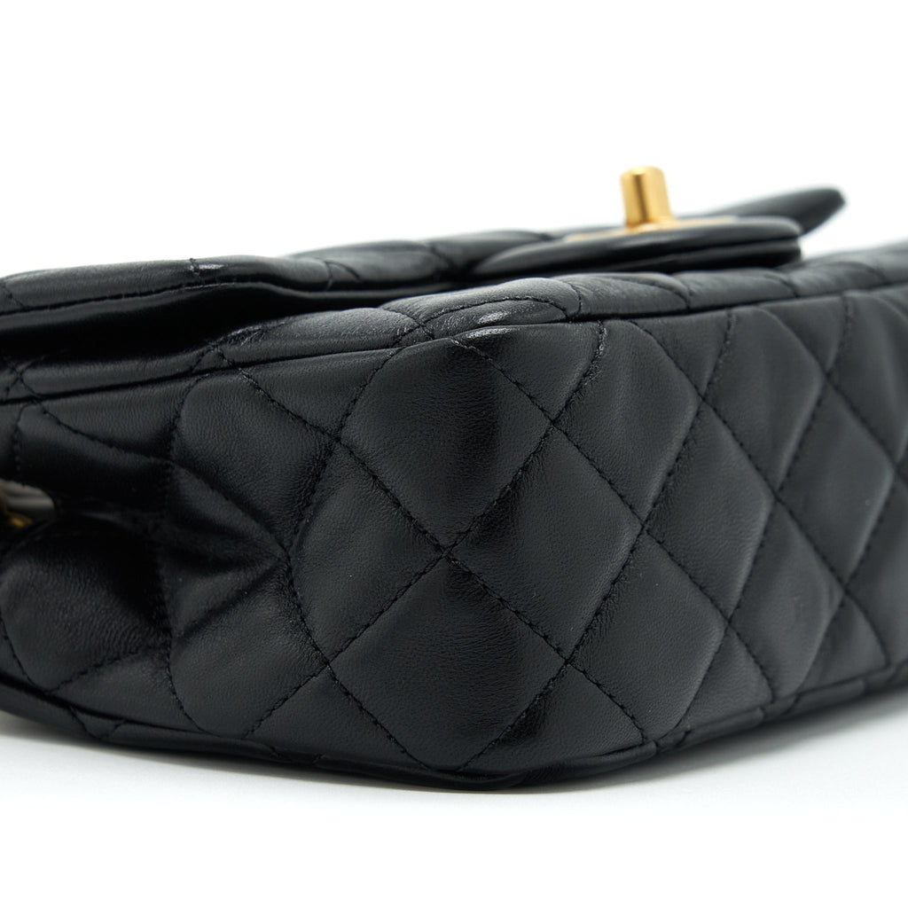CHANEL 22S PEARL CRUSH MINI RECTANGULAR FLAP BAG LAMBSKIN BLACK GHW (MICROCHIP)