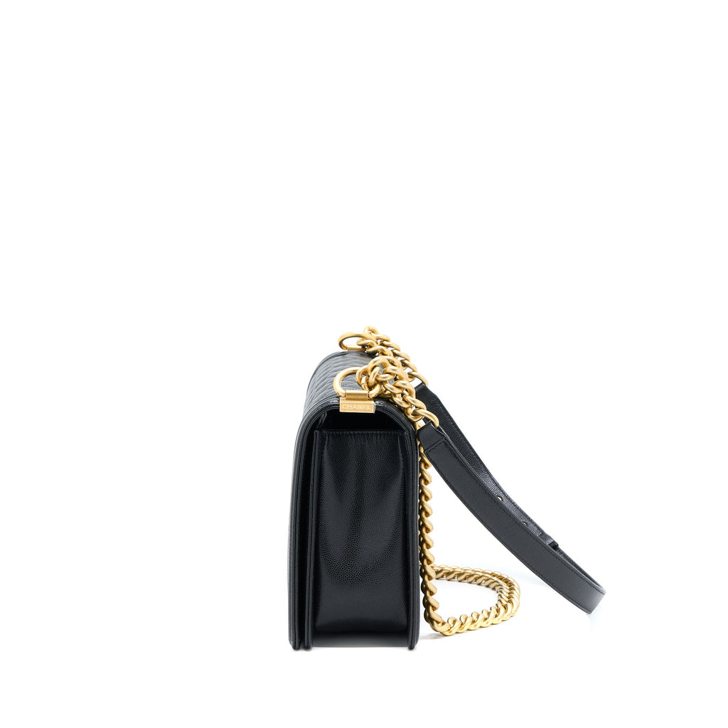 CHANEL BOY BAG 28CM CAVIAR BLACK BRUSHED GHW