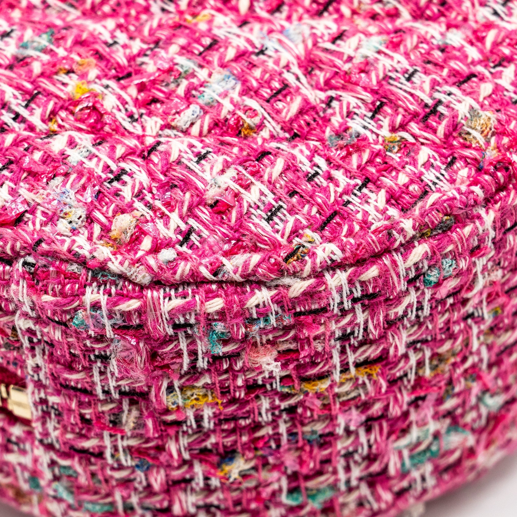 CHANEL ROUND CLUTCH WITH CHAIN TWEED PINK/MULTICOLOUR LGHW