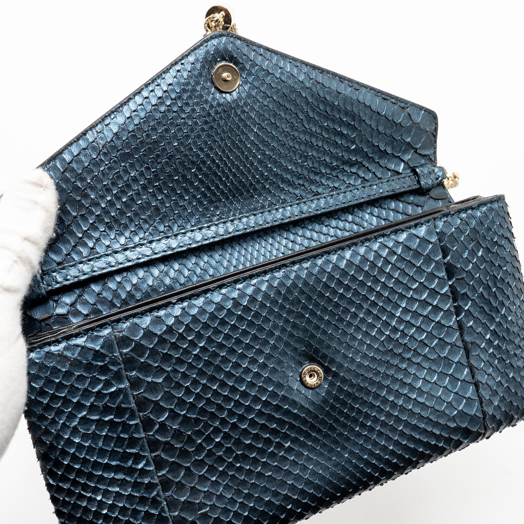 BVLGARI CLUTCH BAG PYTHON/NAPPA ROYAL SAPPHIRE/BLACK LGHW